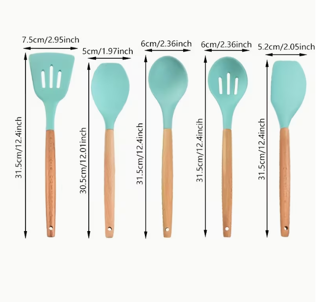 5PCS Non-Stick Silicone Spatula Set with Wooden Handles - Heat Resistant Kitchen Utensils (230°C)