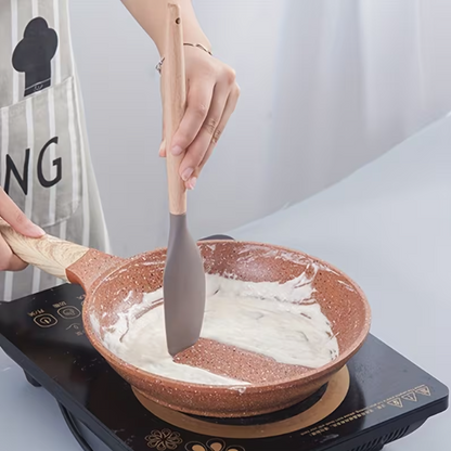 5PCS Non-Stick Silicone Spatula Set with Wooden Handles - Heat Resistant Kitchen Utensils (230°C)