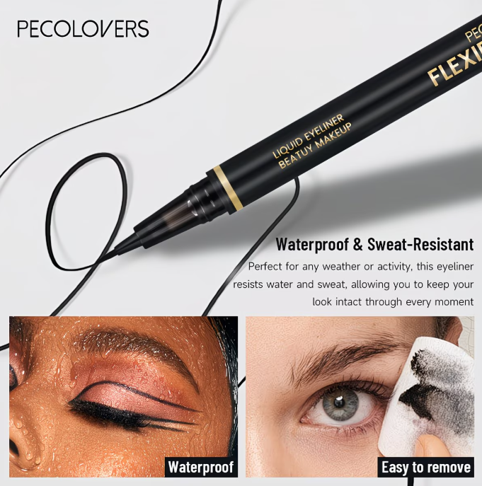 PECOLOVERS Liquid Eyeliner Pen - Waterproof, Long Lasting Black Eyeliner with Flexible Precision