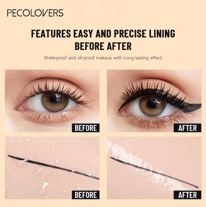 PECOLOVERS Liquid Eyeliner Pen - Waterproof, Long Lasting Black Eyeliner with Flexible Precision
