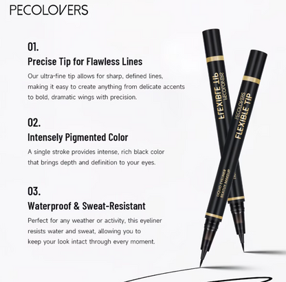 PECOLOVERS Liquid Eyeliner Pen - Waterproof, Long Lasting Black Eyeliner with Flexible Precision