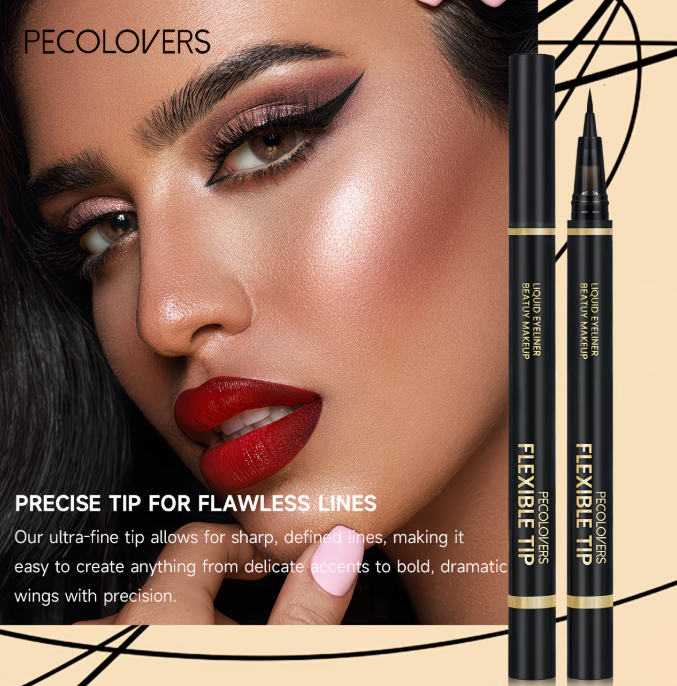 PECOLOVERS Liquid Eyeliner Pen - Waterproof, Long Lasting Black Eyeliner with Flexible Precision