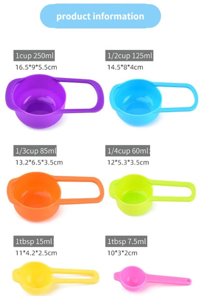 6pcs Nested Measuring Cup Spoons Set Colorful Baking Cooking Kitchen Tool