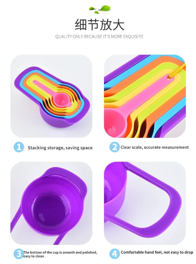 6pcs Nested Measuring Cup Spoons Set Colorful Baking Cooking Kitchen Tool