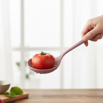 Long Handle Silicone Colander - Non-Stick Cooking Strainer Spoon