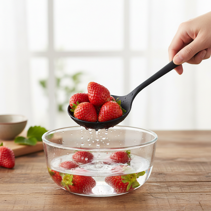 Long Handle Silicone Colander - Non-Stick Cooking Strainer Spoon