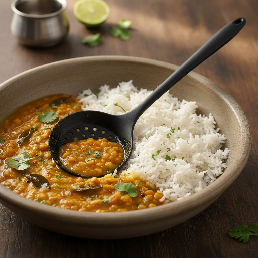 Long Handle Silicone Colander - Non-Stick Cooking Strainer Spoon