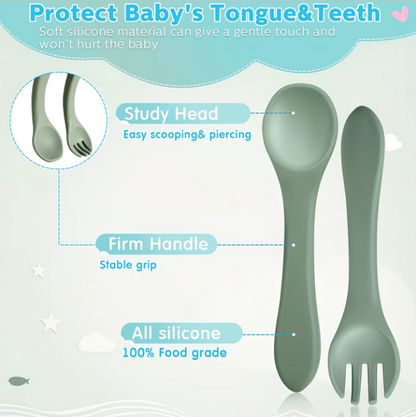 Easy Grip Soft Silicone Baby Spoon & Fork Set