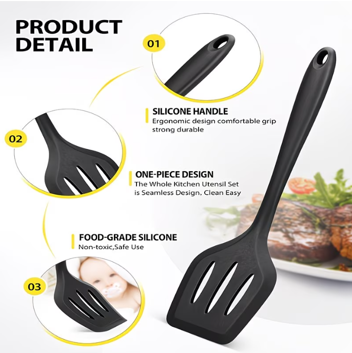 Premium Heat-Resistant Silicone Slotted Turner Spatula