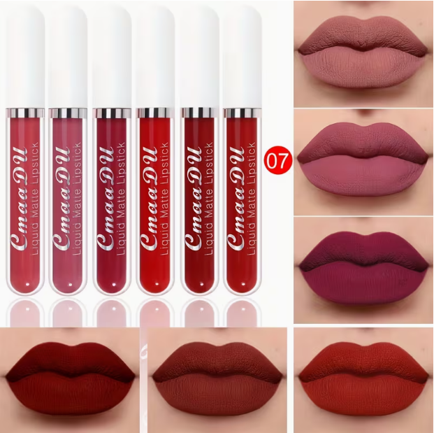 CmaaDU Matte Liquid Lipstick Set (6 Pcs), Long Lasting Waterproof Lip Gloss, Velvet Finish & Red Shades