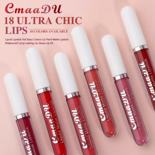 CmaaDU Matte Liquid Lipstick Set (6 Pcs), Long Lasting Waterproof Lip Gloss, Velvet Finish & Red Shades