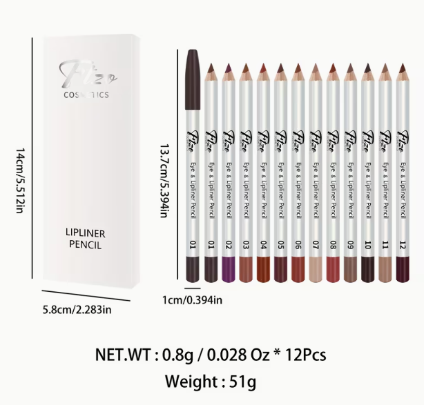 FTZO 12-Color Lip Liner Pencil Set – Matte Long Lasting Waterproof Lip Contour & Lipstick Pencil (Outline + Fill Dual Use)