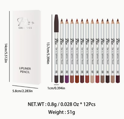 FTZO 12-Color Lip Liner Pencil Set – Matte Long Lasting Waterproof Lip Contour & Lipstick Pencil (Outline + Fill Dual Use)