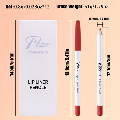 FTZO 12-Color Lip Liner Pencil Set – Matte Long Lasting Waterproof Lip Contour & Lipstick Pencil (Outline + Fill Dual Use)