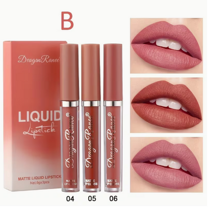 Dragon Ranee Matte Liquid Lipstick Set of 3 – Long Lasting Waterproof Lip Gloss Kit - Pink and Brown
