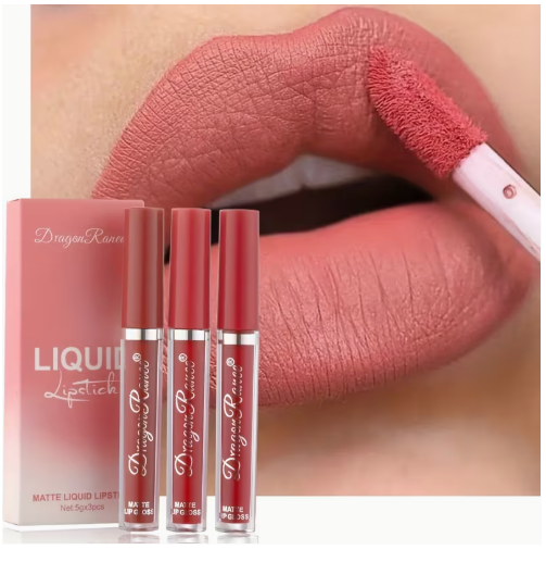 Dragon Ranee Matte Liquid Lipstick Set of 3 – Long Lasting Waterproof Lip Gloss Kit - Pink and Brown