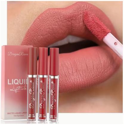 Dragon Ranee Matte Liquid Lipstick Set of 3 – Long Lasting Waterproof Lip Gloss Kit - Pink and Brown