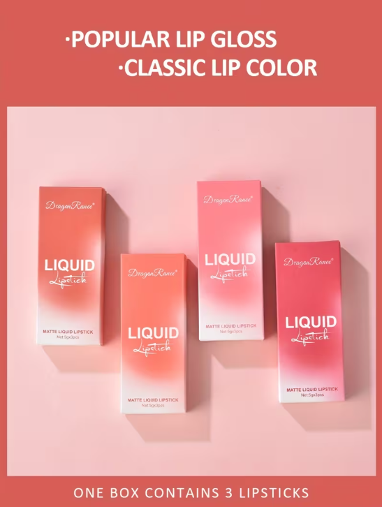 Dragon Ranee Matte Liquid Lipstick Set of 3 – Long Lasting Waterproof Lip Gloss Kit - Pink and Brown