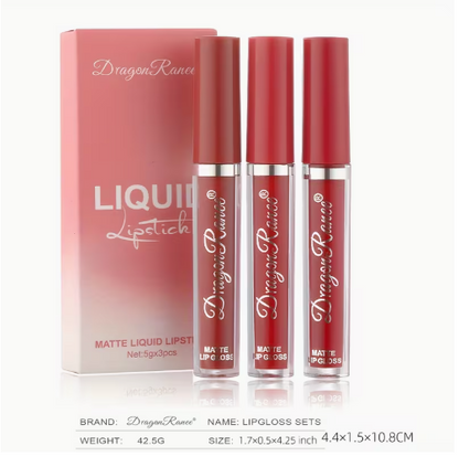 Dragon Ranee Matte Liquid Lipstick Set of 3 – Long Lasting Waterproof Lip Gloss Kit - Pink and Brown