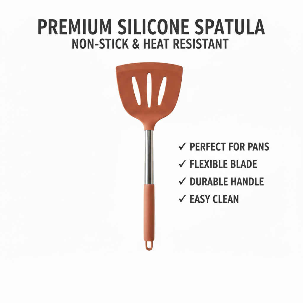 Silicone Spatula Turner with Stainless Steel Handle & Silicone Grip