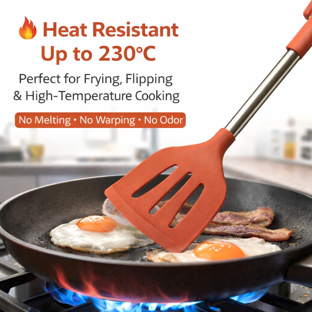 Silicone Spatula Turner with Stainless Steel Handle & Silicone Grip