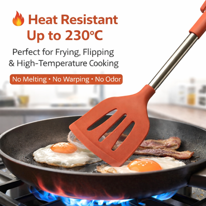 Silicone Spatula Turner with Stainless Steel Handle & Silicone Grip